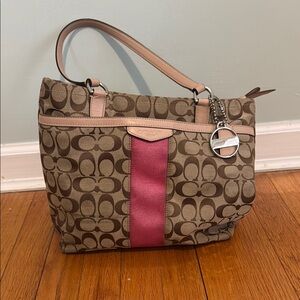 Coach Brown and Pink Shoulder Bag with Signature Design